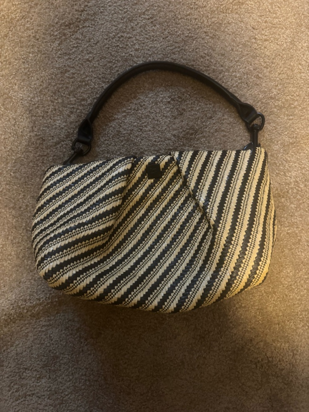 THINK ROYLN Black and Cream Striped Shoulder Bag